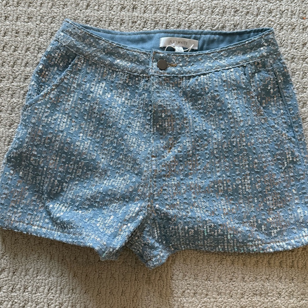 Women's Blue Tweed sequin shorts from Anthropologie